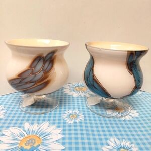 Zorza Hand-blown Opaque & Blue Art Glass Tealight/Bud Holders